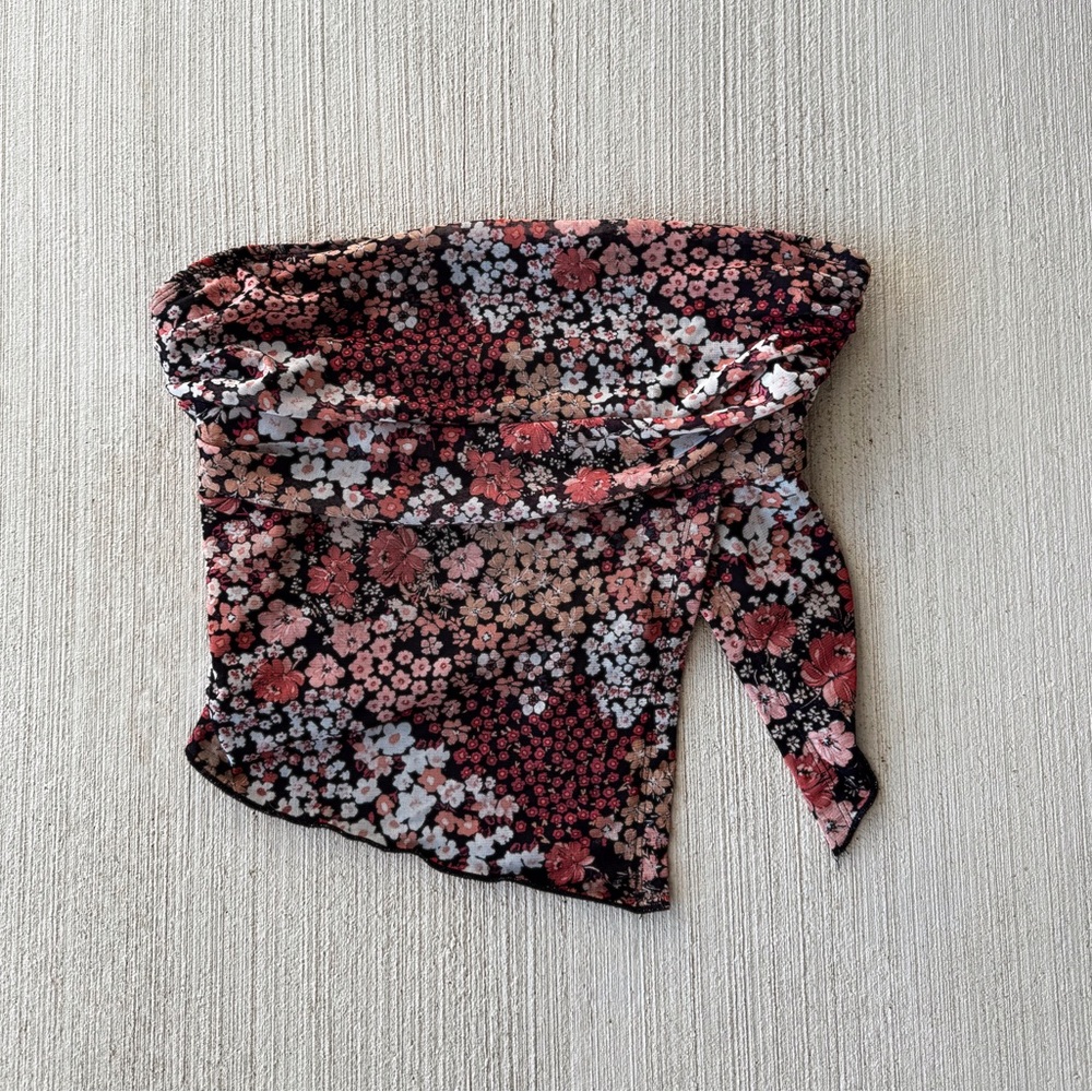 floral asymmetrical strapless tube top crop top